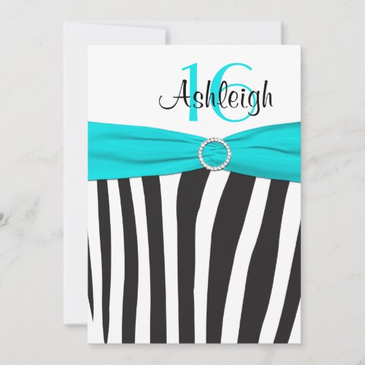 Invitation au 16e anniversaire Aqua, Black, White  (Devant)
