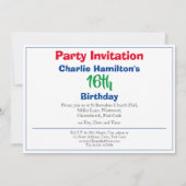 Invitation au 16e anniversaire avec photo (Dos)