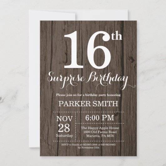 Invitation au 16e anniversaire de Rustic Surprise (Devant)