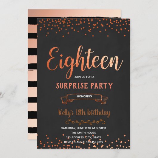 Invitation au 18e anniversaire de l'or Rose (Devant / Derrière)