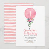 Invitation au 1er anniversaire du ballon rose (Devant / Derrière)