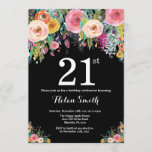 Invitation au 21e anniversaire de la florale<br><div class="desc">Invitation Florale 21e anniversaire pour les femmes. Fleur florale aquarelle. Arrière - plan de tableau noir. Rose,  Jaune,  Orange,  Fleur Violet. Anniversaire adulte.
Pour plus de personnalisation,  cliquez sur le bouton "Customiser" et utilisez notre outil de conception pour modifier ce modèle.</div>