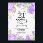 Invitation au 21e anniversaire de la florale du vi<br><div class="desc">Invitation à la floraison de violet botanique 21e anniversaire. Floral Pink Peonies Invitation d'anniversaire pour les femmes. Fleur florale aquarelle. Fleurs de roses et de pivoines élégantes. Anniversaire adulte. Arrière - plan blanc. Noir et Blanc. 13e 15e 16e 18e 20e 21e 30e 40e 50e 60e 70e 80e 90e 100e, n'importe...</div>
