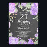 Invitation au 21e anniversaire de la florale du vi<br><div class="desc">Invitation à la floraison de violet botanique 21e anniversaire. Floral Pink Peonies Invitation d'anniversaire pour les femmes. Fleur florale aquarelle. Fleurs de roses et de pivoines élégantes. Anniversaire adulte. Arrière - plan de tableau de bord. Noir et Blanc. 13e 15e 16e 18e 20e 21e 30e 40e 50e 60e 70e 80e...</div>