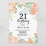 Invitation au 21e anniversaire de la Plaie botaniq<br><div class="desc">Invitation à la florale du 21e anniversaire de la Pêche botanique. Floral Pink Peonies Invitation d'anniversaire pour les femmes. Fleur florale aquarelle. Fleurs de roses et de pivoines élégantes. Anniversaire adulte. Arrière - plan blanc. Noir et Blanc. 13e 15e 16e 18e 20e 21e 30e 40e 50e 60e 70e 80e 90e...</div>