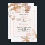 Invitation au 21e anniversaire du Rose Floral Boho<br><div class="desc">Invitation au 21e anniversaire du Rose Floral Boho

Invitation de 21e anniversaire d'inspiration boho moderne et élégante,  avec deux arrangements floraux,  un cadre en or rose et un cap amovible.  La zone de texte du milieu est une couleur pâle.</div>