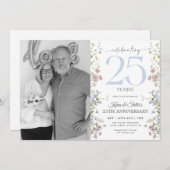 Invitation au 25e anniversaire avec photo de fleur (Devant / Derrière)