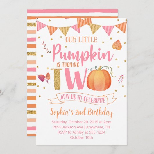 Invitation au 2e anniversaire de Little Citrouille (Devant / Derrière)