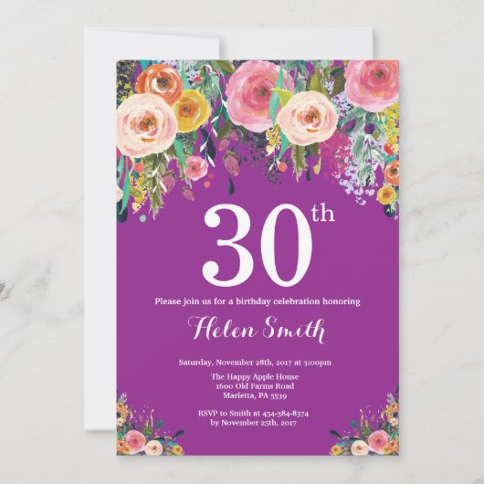 Invitation au 30e anniversaire de la florale viole (Devant)