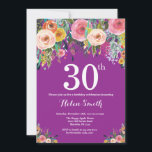 Invitation au 30e anniversaire de la florale viole<br><div class="desc">Invitation florale violette 30e anniversaire pour les femmes. Fleur florale aquarelle. Arrière - plan violet Lilac Lavender Violet. Rose,  Jaune,  Orange,  Fleur Violet. Anniversaire adulte.
Pour plus de personnalisation,  cliquez sur le bouton "Customiser" et utilisez notre outil de conception pour modifier ce modèle.</div>
