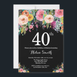 Invitation au 40e anniversaire de la florale<br><div class="desc">Invitation Florale 40e anniversaire pour les femmes. Fleur florale aquarelle. Arrière - plan de tableau noir. Rose,  Jaune,  Orange,  Fleur Violet. Anniversaire adulte.
Pour plus de personnalisation,  cliquez sur le bouton "Customiser" et utilisez notre outil de conception pour modifier ce modèle.</div>