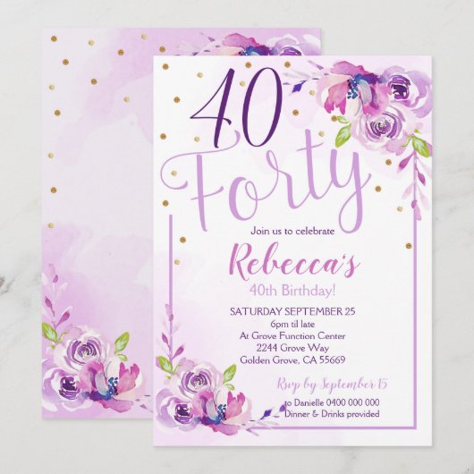 Invitation au 40e anniversaire de la florale pourp (Devant / Derrière)