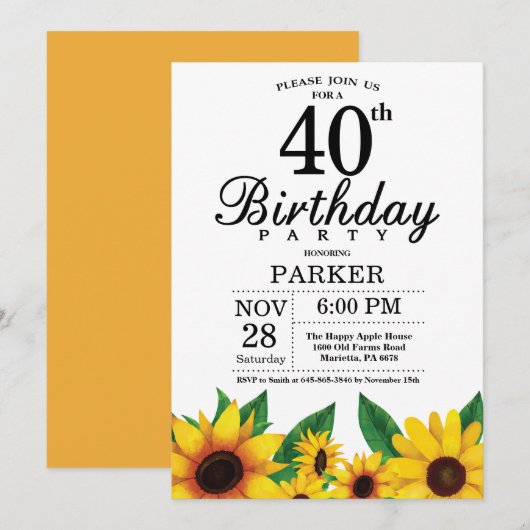 Invitation au 40e anniversaire du tournesol (Devant / Derrière)