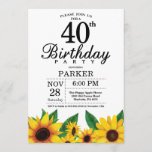 Invitation au 40e anniversaire du tournesol<br><div class="desc">Invitation au 40e anniversaire du tournesol. Fleurs florales et Arrière - plan blanc. Country Vintage Retro. Les femmes, anniversaire. 12e 13e 15e 16e 18e 20e 21e 30e 40e 60e 70e 80e 90e 100e, tous âges. Numérique imprimable. Pour plus de personnalisation, cliquez sur le bouton "Customiser" et utilisez notre outil de...</div>