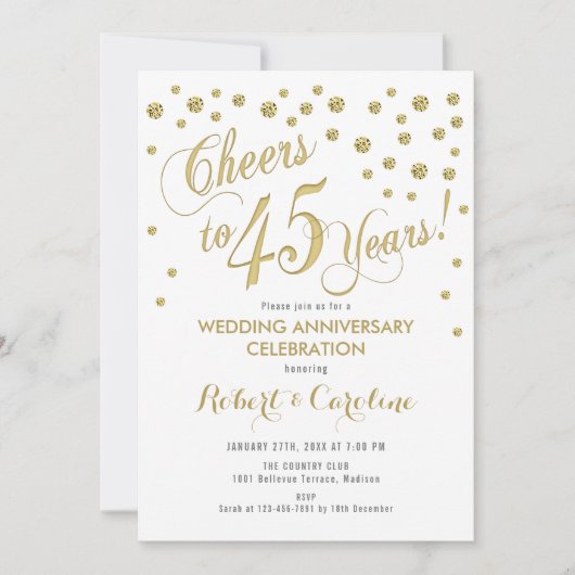 Invitation au 45e anniversaire de mariage - Or et  (Devant)