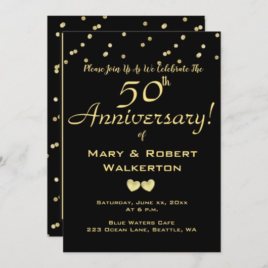 Invitation au 50e anniversaire de mariage - Cœurs  (Devant / Derrière)