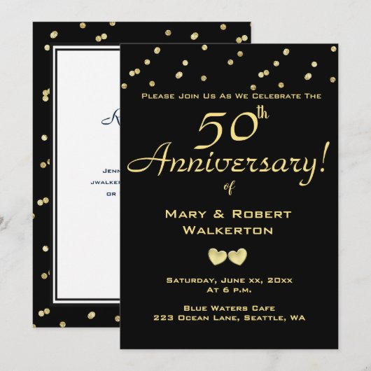 Invitation au 50e Anniversaire de Mariage - Cœurs (Devant / Derrière)