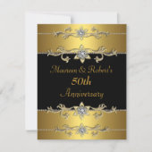 Invitation au 50e anniversaire Élégant Noir Or 3 (Devant)