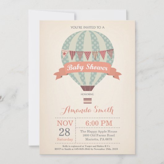 Invitation au Baby shower à ballon à air chaud (Devant)