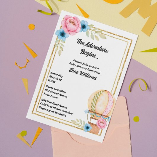 Invitation au Baby shower à ballon à air chaud