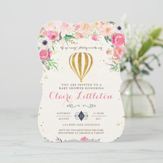 Invitation au Baby shower à ballon à air chaud (Debout devant)