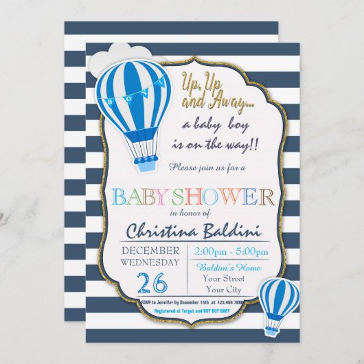 Invitation au Baby shower à ballon à air chaud (Devant / Derrière)