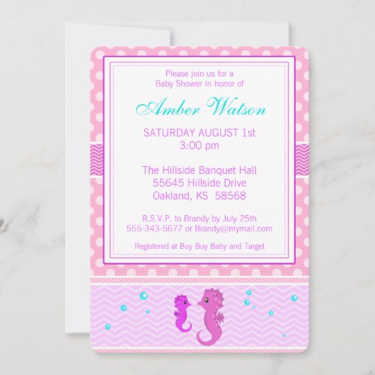 Invitation au Baby shower à cheval rose (Devant)