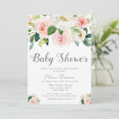 invitation au Baby shower à fleurs rose (Debout devant)
