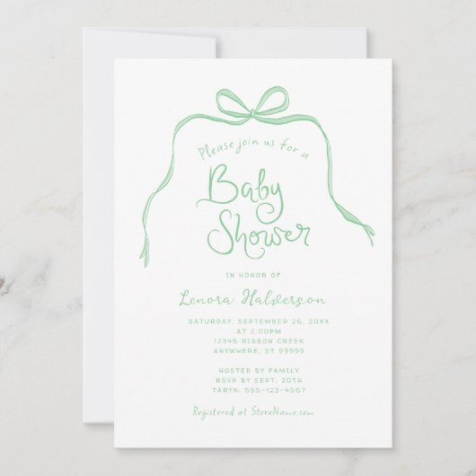 Invitation au Baby shower à mâchoires simples vert (Devant)