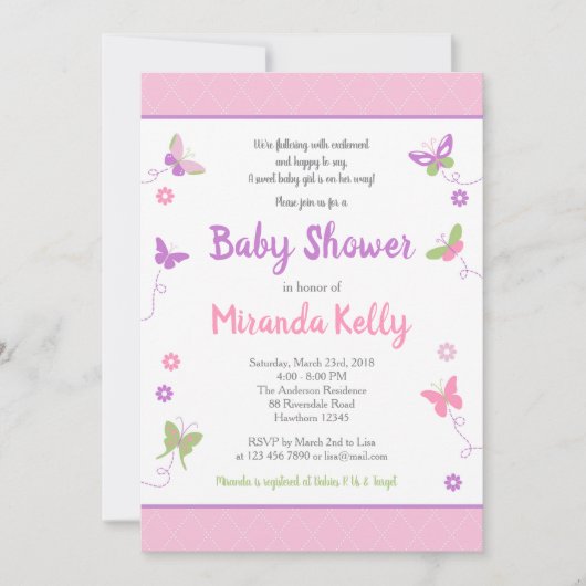 Invitation au Baby shower à papillon (Devant)