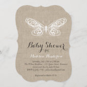 Invitation au Baby shower à papillon Burlap (Devant / Derrière)