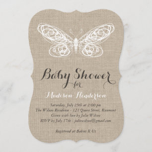 Invitation au Baby shower à papillon Burlap