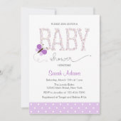 Invitation au Baby shower à papillon pourpre (Devant)