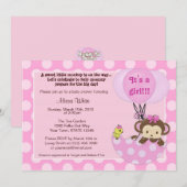 Invitation au Baby shower à parapluie de singes Bi (Devant / Derrière)