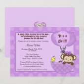 Invitation au Baby shower à parapluie de singes Bi (Devant / Derrière)