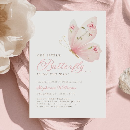 Invitation au Baby shower à petits papillons