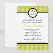 Invitation au Baby shower à points de polka vert 5 (Devant / Derrière)