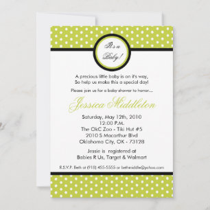 Invitation au Baby shower à points de polka vert 5