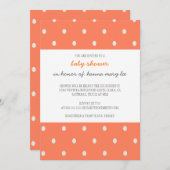 Invitation au Baby shower à points Polka orange (Devant / Derrière)