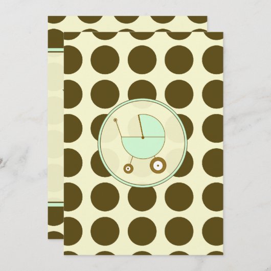 Invitation au Baby shower à points Polka vert et B (Devant / Derrière)