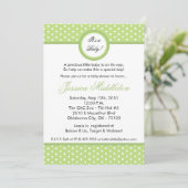 Invitation au Baby shower à points Polka vert pâle (Debout devant)