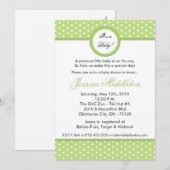 Invitation au Baby shower à points Polka vert pâle (Devant / Derrière)