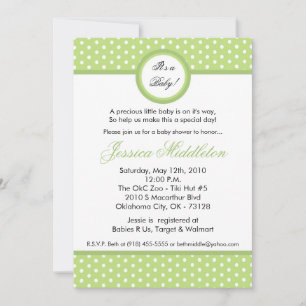 Invitation au Baby shower à points Polka vert pâle