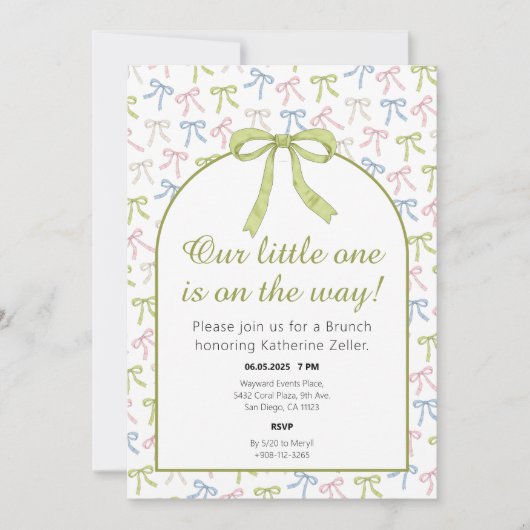 Invitation au Baby shower à ruban vert (Devant)