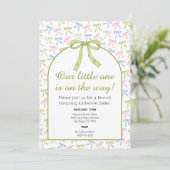 Invitation au Baby shower à ruban vert (Debout devant)