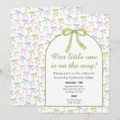 Invitation au Baby shower à ruban vert (Devant / Derrière)