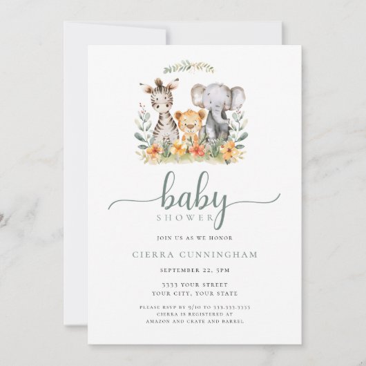 Invitation au Baby shower animal (Devant)