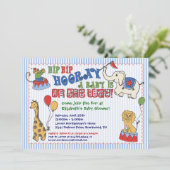 Invitation au Baby shower animal de cirque - Bleu (Debout devant)