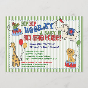 Invitation au Baby shower animal de cirque - Vert