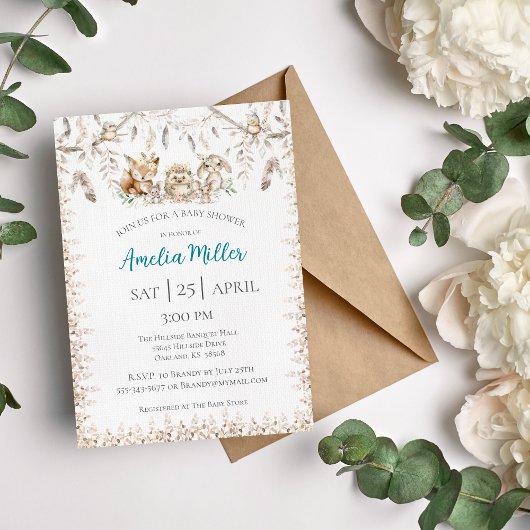 Invitation au Baby shower animal de la forêt de Bo